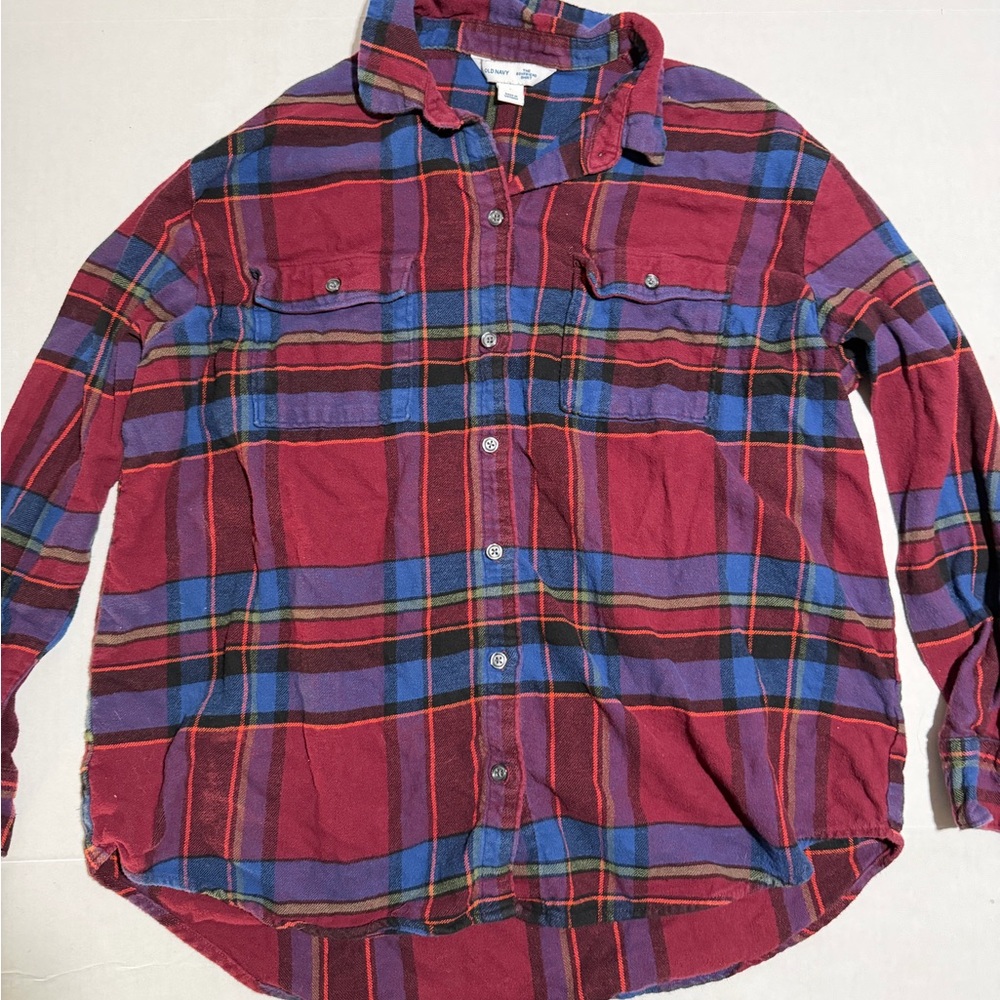 old navy boyfriend shirt purple ls‎ flannel button up, women's large